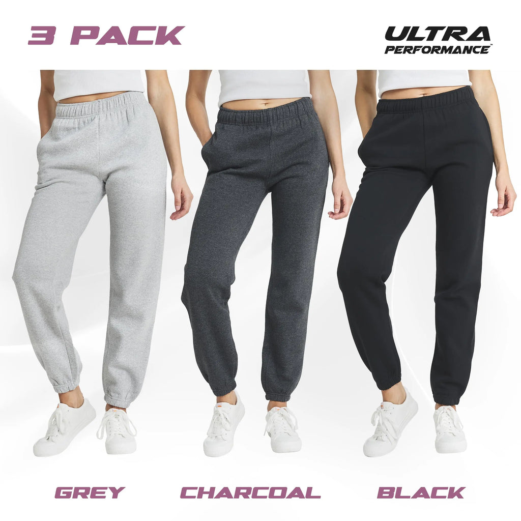 Ultra Performance Women'S 3 PK High Waisted Fleece Cinched Pant Soft Jogger Trousers All Seasons Streetwear Joggers