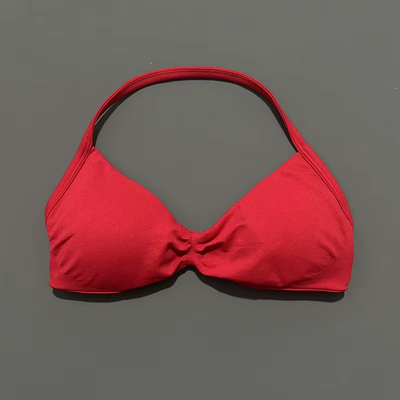 Impacts Strappy Bra Gym Top Women High Support Thin Strap Halter Sports Seamless Bra Scrunch Push-Up Workout Yoga Tanks