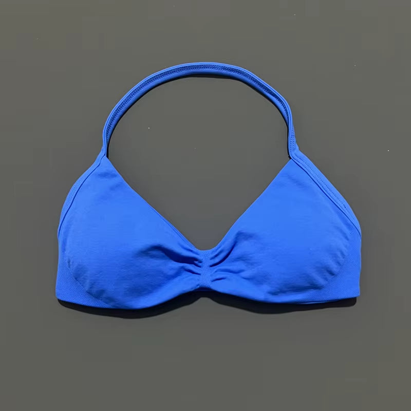 Impacts Strappy Bra Gym Top Women High Support Thin Strap Halter Sports Seamless Bra Scrunch Push-Up Workout Yoga Tanks