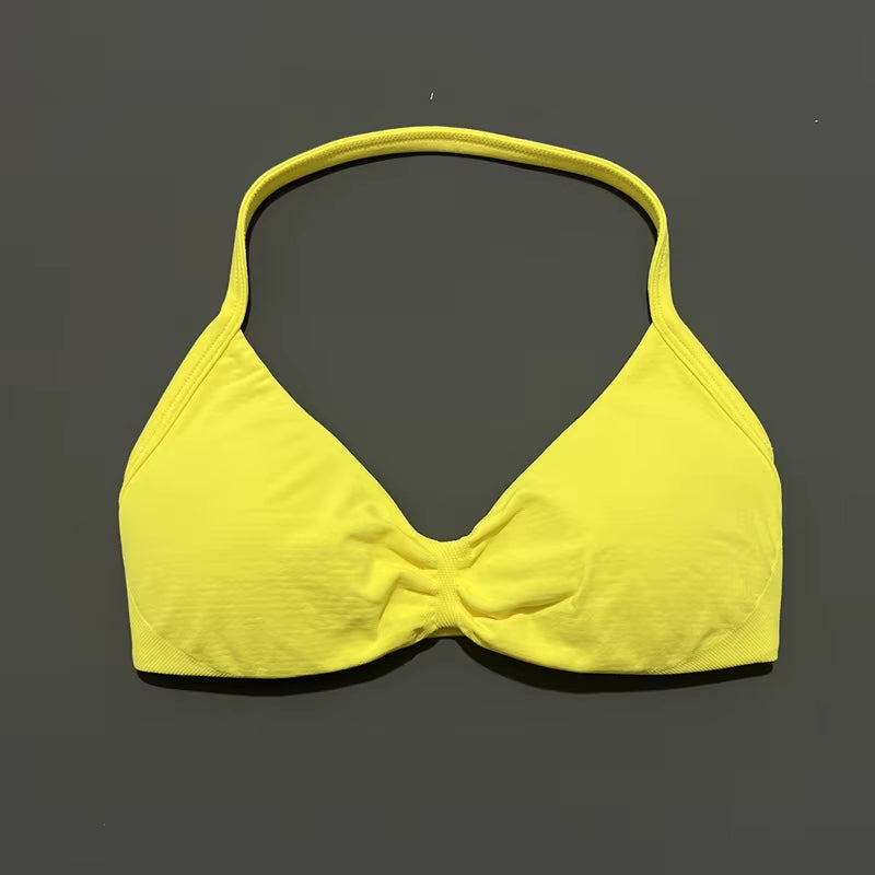 Impacts Strappy Bra Gym Top Women High Support Thin Strap Halter Sports Seamless Bra Scrunch Push-Up Workout Yoga Tanks