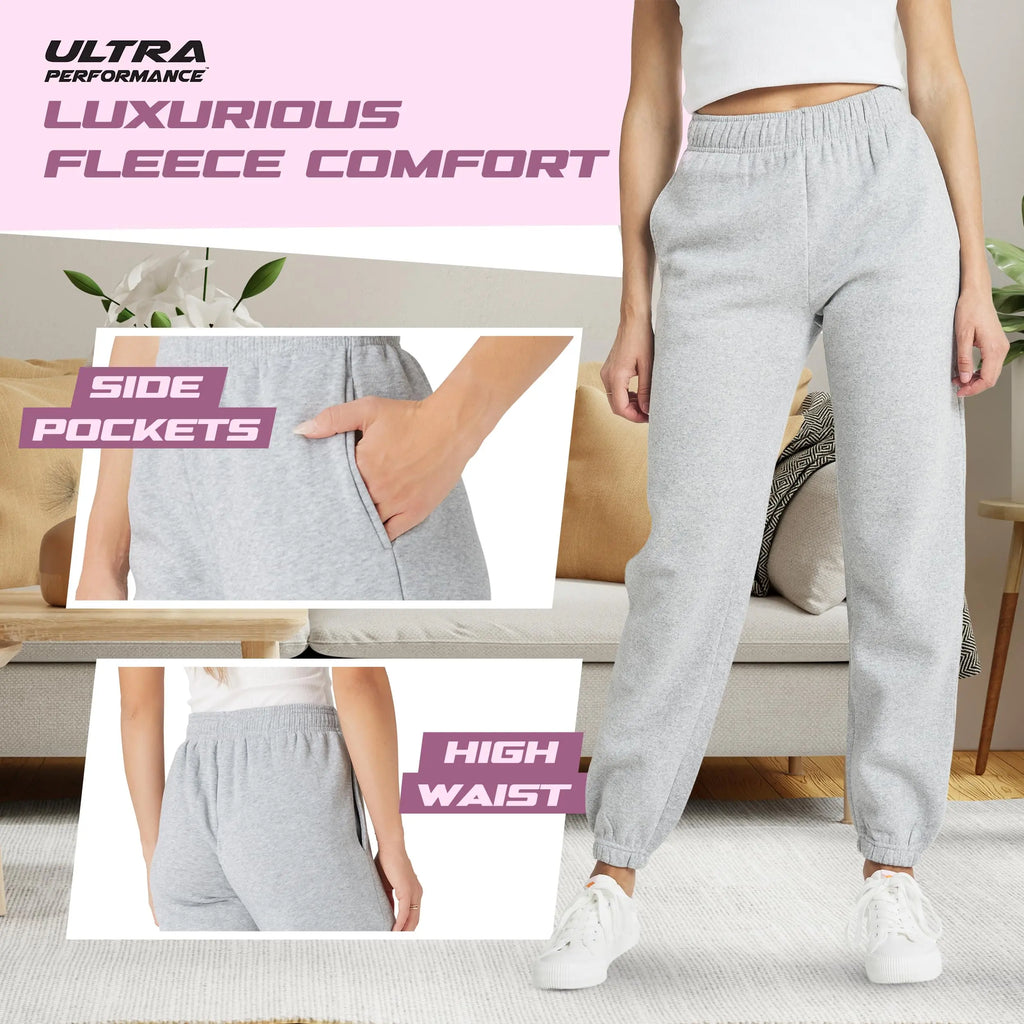 Ultra Performance Women'S 3 PK High Waisted Fleece Cinched Pant Soft Jogger Trousers All Seasons Streetwear Joggers