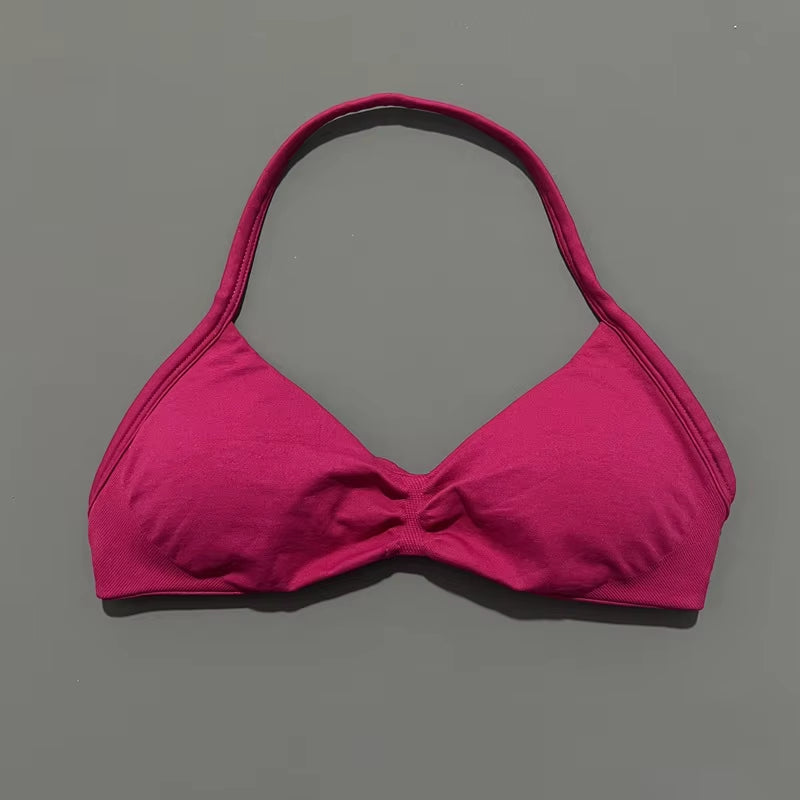 Impacts Strappy Bra Gym Top Women High Support Thin Strap Halter Sports Seamless Bra Scrunch Push-Up Workout Yoga Tanks