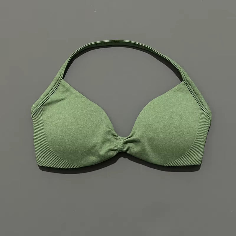 Impacts Strappy Bra Gym Top Women High Support Thin Strap Halter Sports Seamless Bra Scrunch Push-Up Workout Yoga Tanks