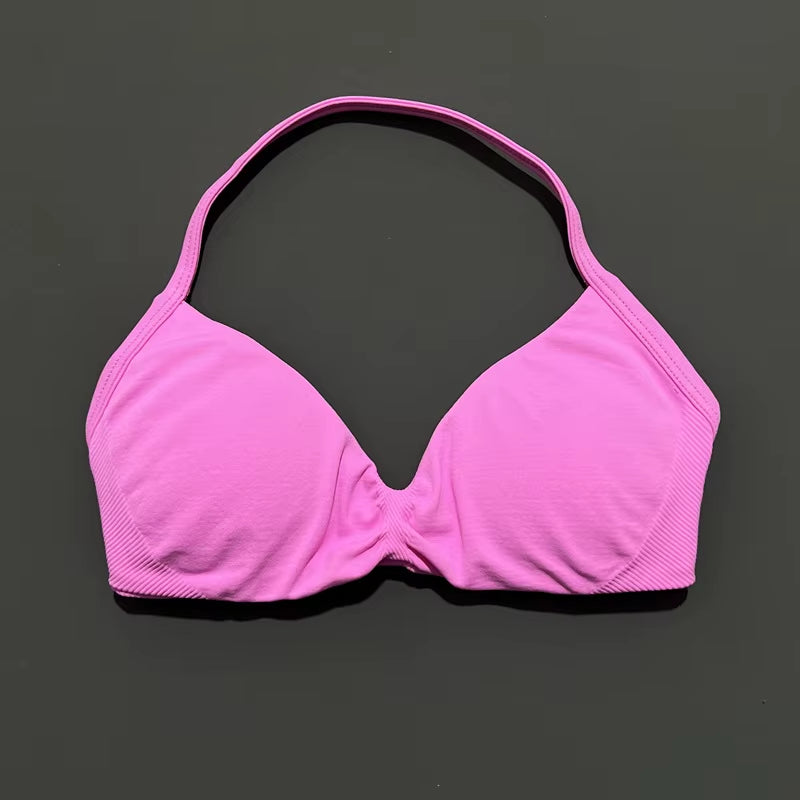 Impacts Strappy Bra Gym Top Women High Support Thin Strap Halter Sports Seamless Bra Scrunch Push-Up Workout Yoga Tanks
