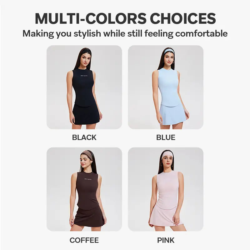 Women'S 2-Piece Athleisure Activewear Set - Slim-Fit round Neck Sleeveless Tank Top & Above-The-Knee Elastic Skirt, Sporty Chic Breathable Fabric Women'S Clothes for Spring Casual Workout Golf, Golf Sports, Workout Wear, Elastic Waist, above Knee, Womens,