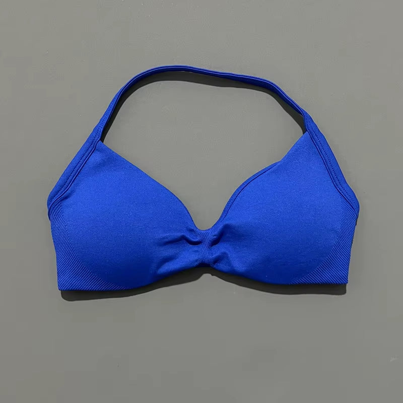 Impacts Strappy Bra Gym Top Women High Support Thin Strap Halter Sports Seamless Bra Scrunch Push-Up Workout Yoga Tanks