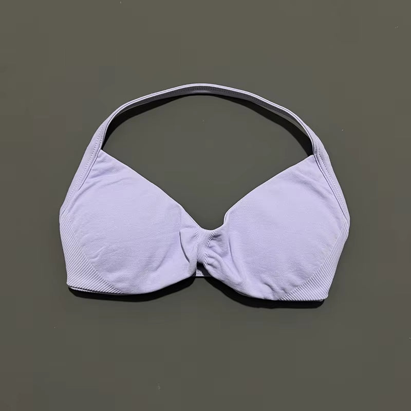 Impacts Strappy Bra Gym Top Women High Support Thin Strap Halter Sports Seamless Bra Scrunch Push-Up Workout Yoga Tanks