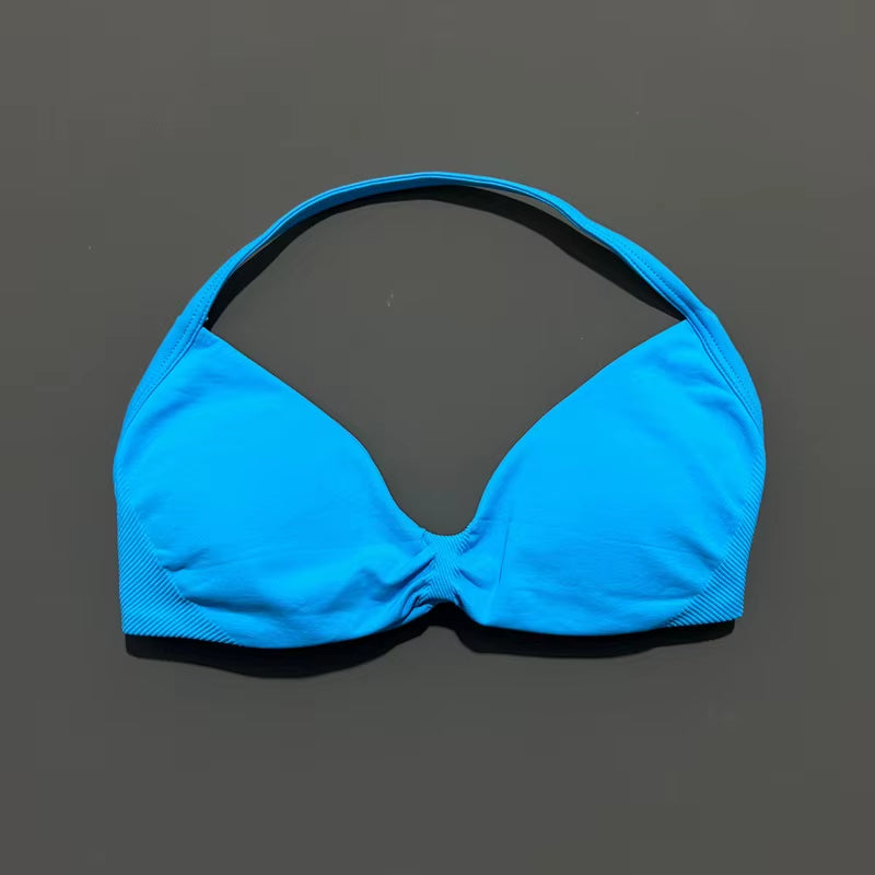 Impacts Strappy Bra Gym Top Women High Support Thin Strap Halter Sports Seamless Bra Scrunch Push-Up Workout Yoga Tanks