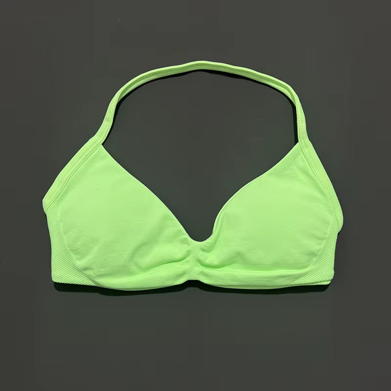 Impacts Strappy Bra Gym Top Women High Support Thin Strap Halter Sports Seamless Bra Scrunch Push-Up Workout Yoga Tanks