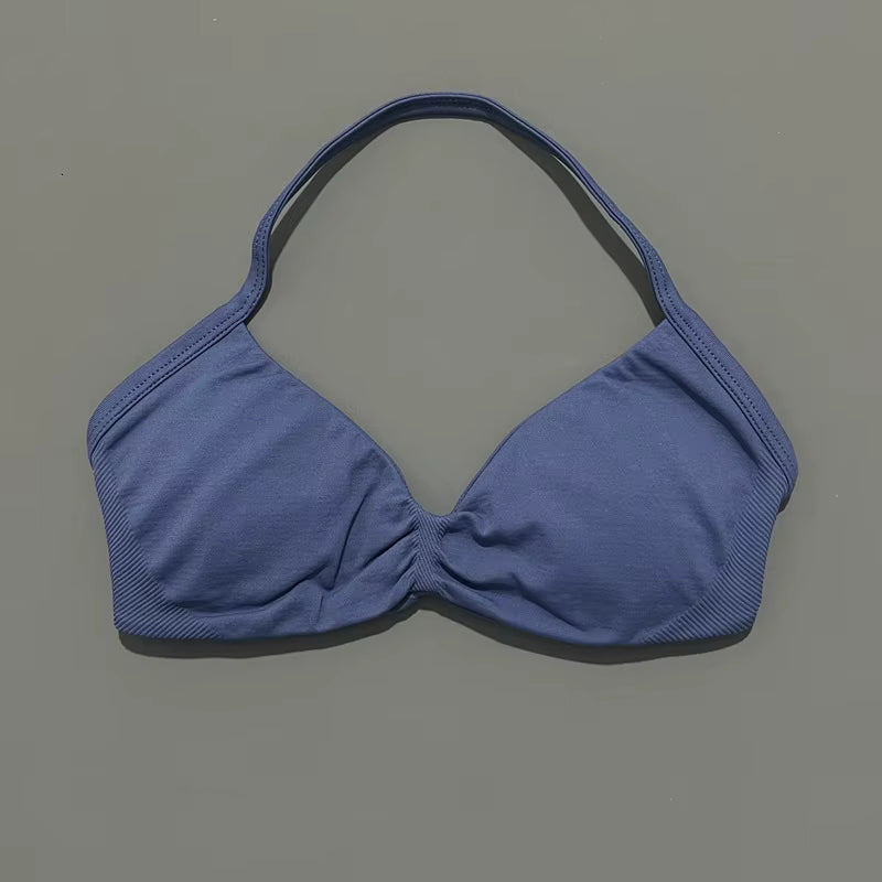 Impacts Strappy Bra Gym Top Women High Support Thin Strap Halter Sports Seamless Bra Scrunch Push-Up Workout Yoga Tanks