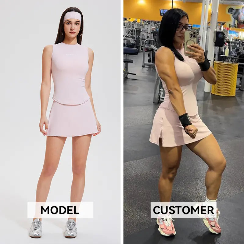 Women'S 2-Piece Athleisure Activewear Set - Slim-Fit round Neck Sleeveless Tank Top & Above-The-Knee Elastic Skirt, Sporty Chic Breathable Fabric Women'S Clothes for Spring Casual Workout Golf, Golf Sports, Workout Wear, Elastic Waist, above Knee, Womens,
