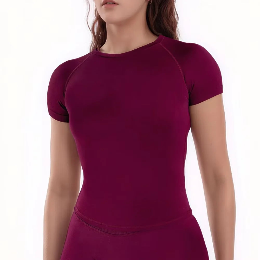 Sport Shirt Women Fitness Impact Short Sleeve Top Gym Workout Yoga Blouse Quick Dry Breathable Running Tee Versatile Top