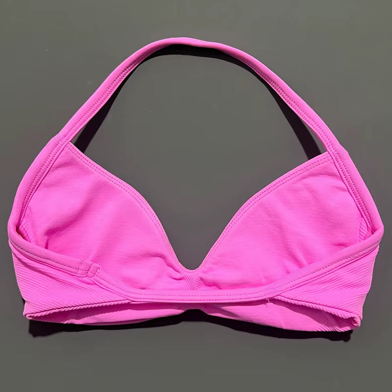Impacts Strappy Bra Gym Top Women High Support Thin Strap Halter Sports Seamless Bra Scrunch Push-Up Workout Yoga Tanks