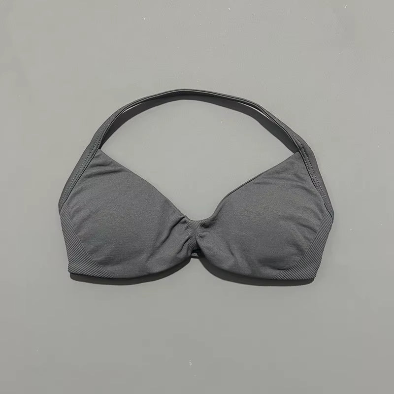 Impacts Strappy Bra Gym Top Women High Support Thin Strap Halter Sports Seamless Bra Scrunch Push-Up Workout Yoga Tanks