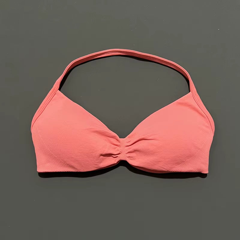 Impacts Strappy Bra Gym Top Women High Support Thin Strap Halter Sports Seamless Bra Scrunch Push-Up Workout Yoga Tanks