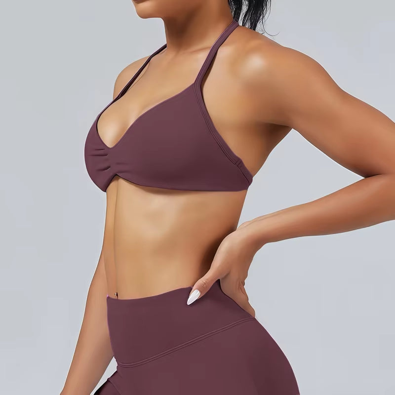 Impacts Strappy Bra Gym Top Women High Support Thin Strap Halter Sports Seamless Bra Scrunch Push-Up Workout Yoga Tanks