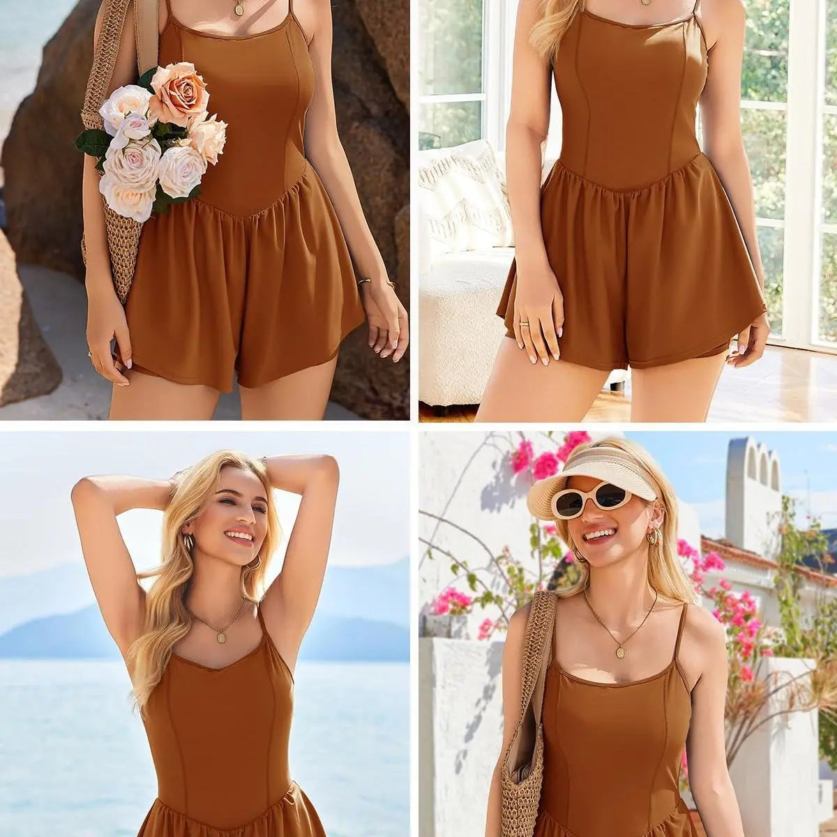 Ekouaer Sleeveless Workout Romper