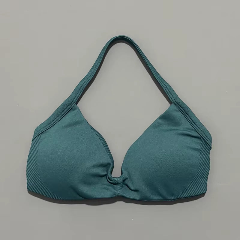 Impacts Strappy Bra Gym Top Women High Support Thin Strap Halter Sports Seamless Bra Scrunch Push-Up Workout Yoga Tanks