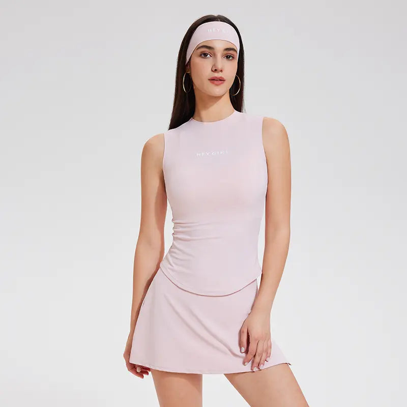Women'S 2-Piece Athleisure Activewear Set - Slim-Fit round Neck Sleeveless Tank Top & Above-The-Knee Elastic Skirt, Sporty Chic Breathable Fabric Women'S Clothes for Spring Casual Workout Golf, Golf Sports, Workout Wear, Elastic Waist, above Knee, Womens,