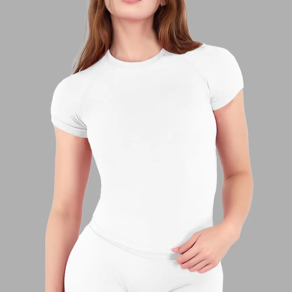 Sport Shirt Women Fitness Impact Short Sleeve Top Gym Workout Yoga Blouse Quick Dry Breathable Running Tee Versatile Top