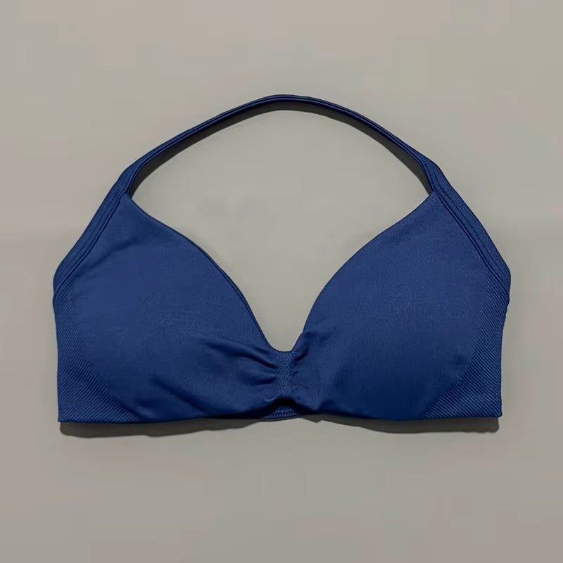 Impacts Strappy Bra Gym Top Women High Support Thin Strap Halter Sports Seamless Bra Scrunch Push-Up Workout Yoga Tanks