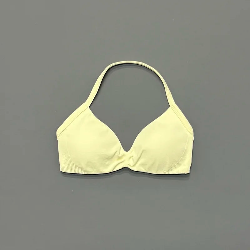 Impacts Strappy Bra Gym Top Women High Support Thin Strap Halter Sports Seamless Bra Scrunch Push-Up Workout Yoga Tanks