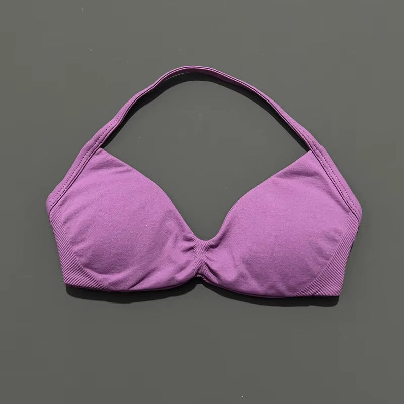 Impacts Strappy Bra Gym Top Women High Support Thin Strap Halter Sports Seamless Bra Scrunch Push-Up Workout Yoga Tanks