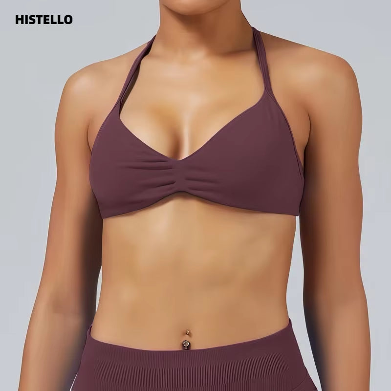 Impacts Strappy Bra Gym Top Women High Support Thin Strap Halter Sports Seamless Bra Scrunch Push-Up Workout Yoga Tanks