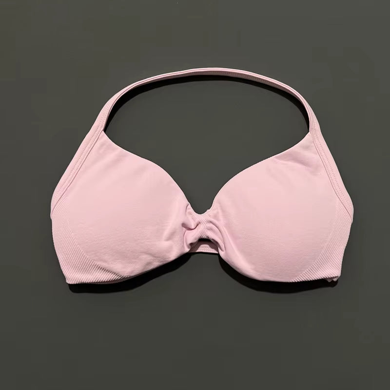 Impacts Strappy Bra Gym Top Women High Support Thin Strap Halter Sports Seamless Bra Scrunch Push-Up Workout Yoga Tanks
