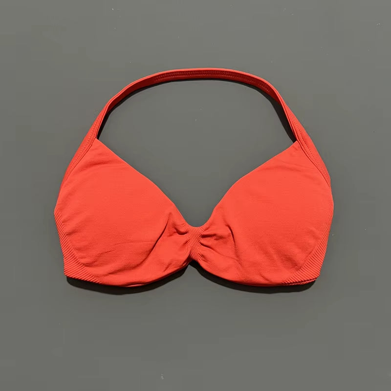 Impacts Strappy Bra Gym Top Women High Support Thin Strap Halter Sports Seamless Bra Scrunch Push-Up Workout Yoga Tanks