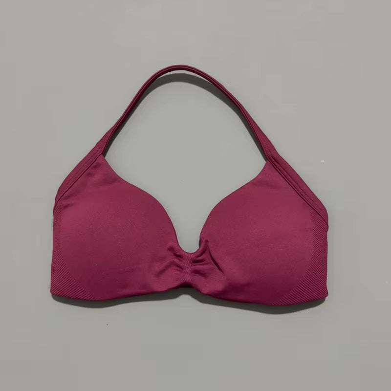 Impacts Strappy Bra Gym Top Women High Support Thin Strap Halter Sports Seamless Bra Scrunch Push-Up Workout Yoga Tanks