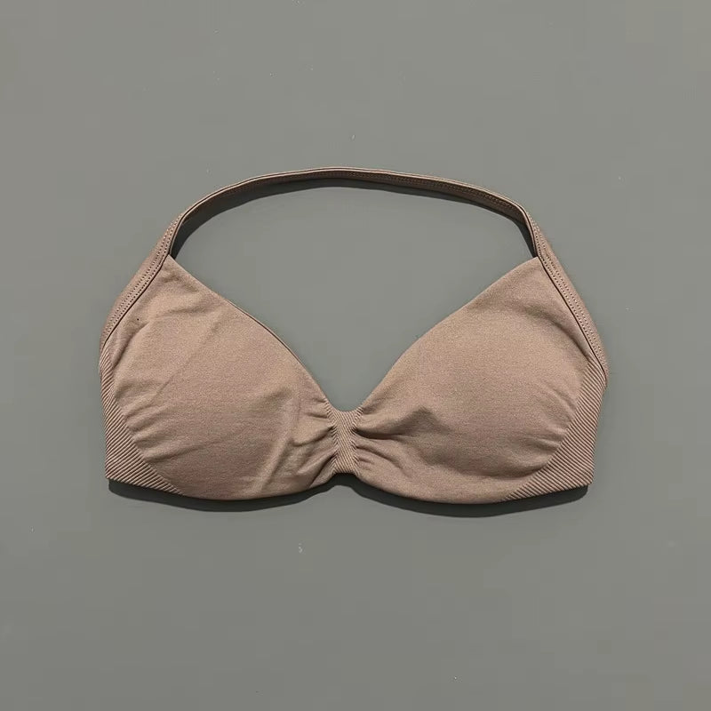 Impacts Strappy Bra Gym Top Women High Support Thin Strap Halter Sports Seamless Bra Scrunch Push-Up Workout Yoga Tanks