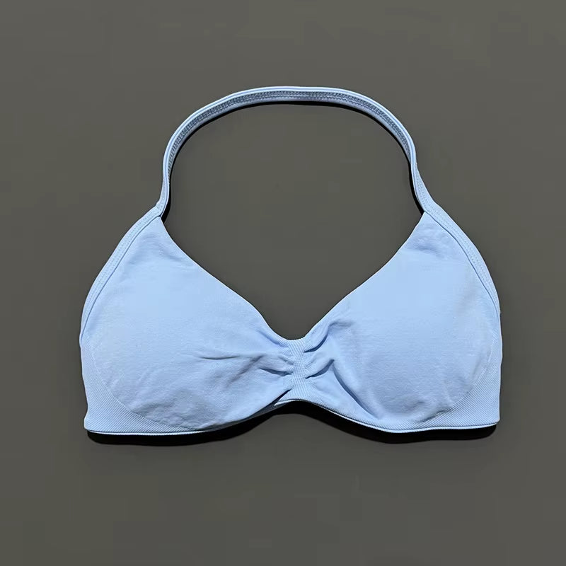 Impacts Strappy Bra Gym Top Women High Support Thin Strap Halter Sports Seamless Bra Scrunch Push-Up Workout Yoga Tanks
