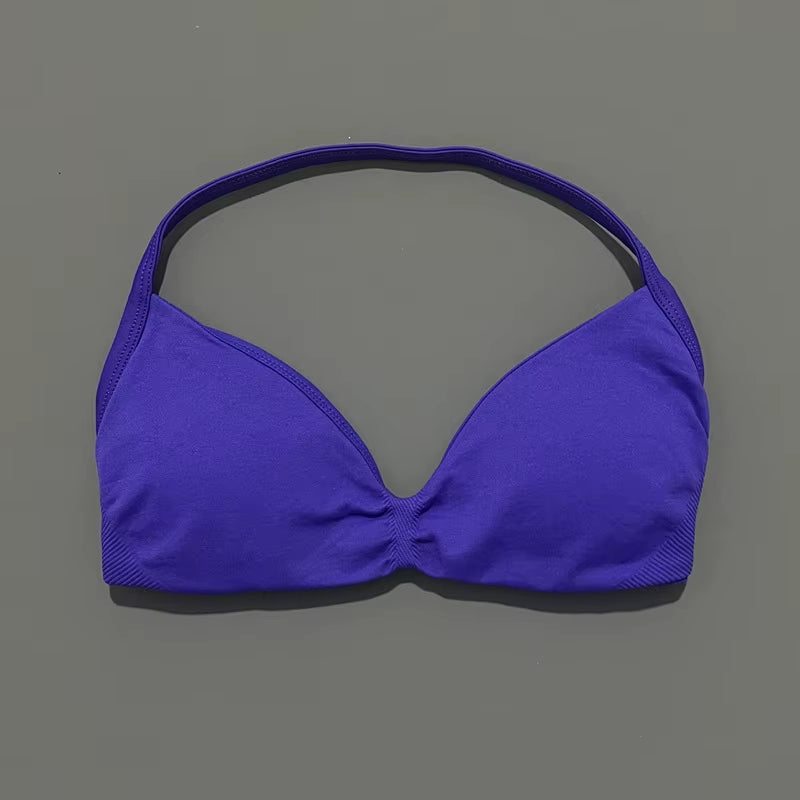 Impacts Strappy Bra Gym Top Women High Support Thin Strap Halter Sports Seamless Bra Scrunch Push-Up Workout Yoga Tanks
