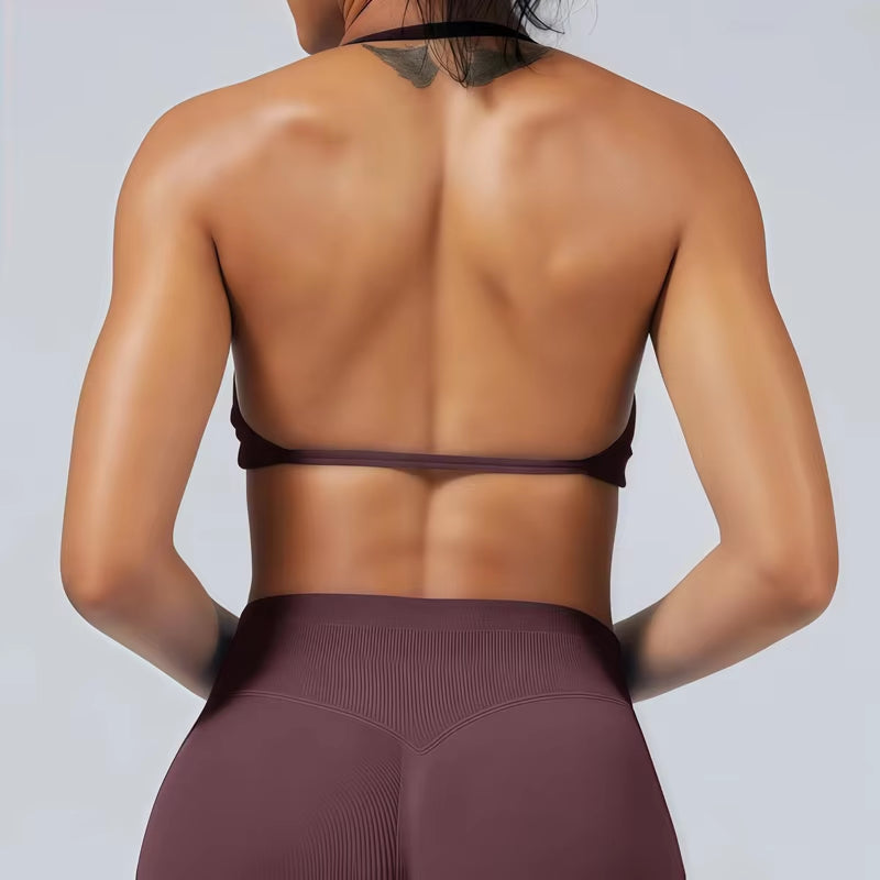 Impacts Strappy Bra Gym Top Women High Support Thin Strap Halter Sports Seamless Bra Scrunch Push-Up Workout Yoga Tanks